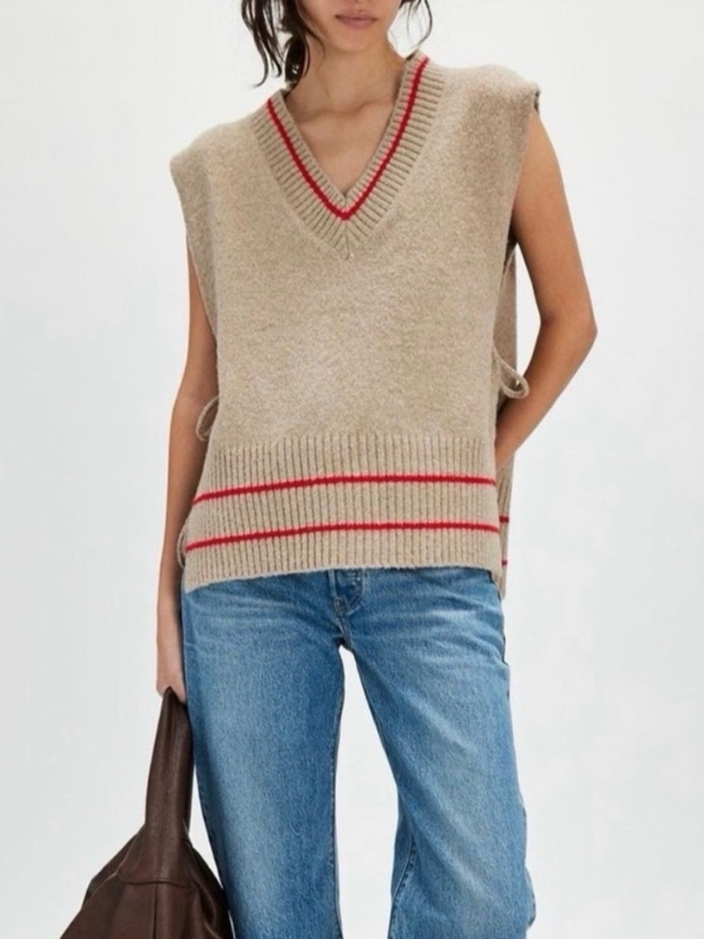 Free People Beige All Star Stripe Poncho Vest One Size